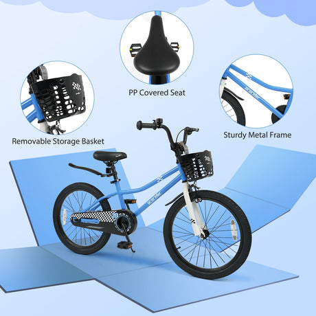 Bicicleta Infantil de 20 Pulgadas, Ajustable con Pata de Cabra y Cesta de Almacenamiento para Mayores de 8 Años