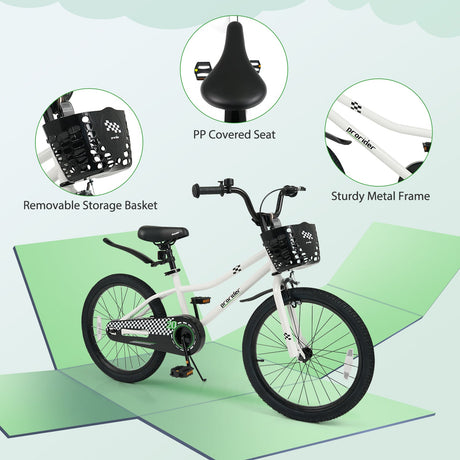 Bicicleta Infantil de 20 Pulgadas, Ajustable con Pata de Cabra y Cesta de Almacenamiento para Mayores de 8 Años