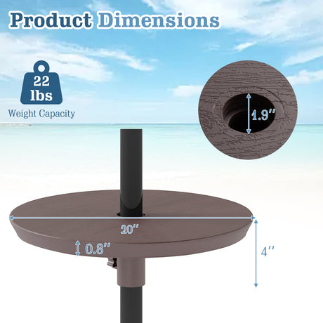 Mesa sombrilla de exterior ajustable de 20 pulgadas para mástiles de sombrilla de patio de 2 tamaños