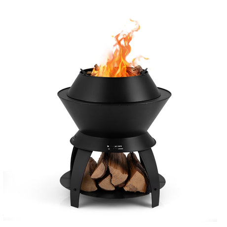 Brasero de metal para patio de 20 pulgadas con soporte para olla y estante de almacenamiento - Negro