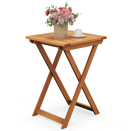 Mesa plegable de patio de madera maciza de 20 pulgadas con tablero de listones