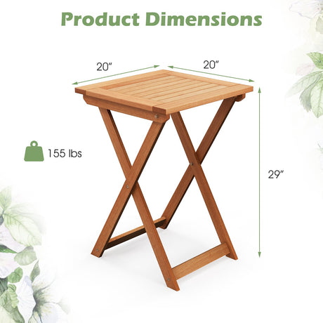 Mesa plegable de patio de madera maciza de 20 pulgadas con tablero de listones