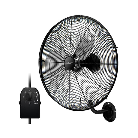 Ventilador de pared de 20 pulgadas con 3 velocidades y cabezal inclinable ajustable - Negro