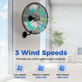 Ventilador de pared de 20 pulgadas con 3 velocidades y cabezal inclinable ajustable - Negro