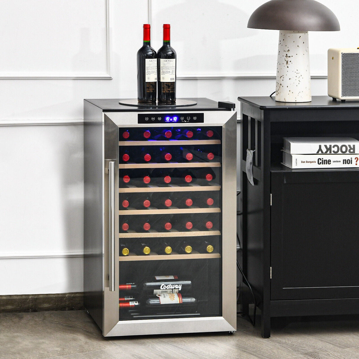 Vinoteca de 20 pulgadas para 33 botellas y puerta de vidrio templado-Plateada