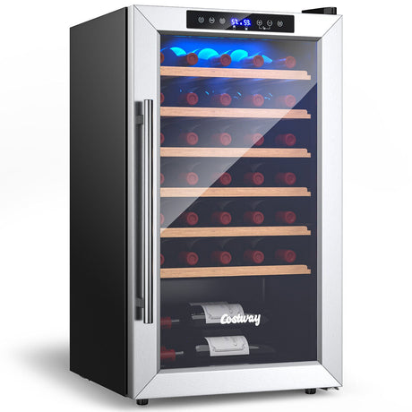 Vinoteca de 20 pulgadas para 33 botellas y puerta de vidrio templado-Plateada