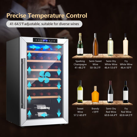 Vinoteca de 20 pulgadas para 33 botellas y puerta de vidrio templado-Plateada