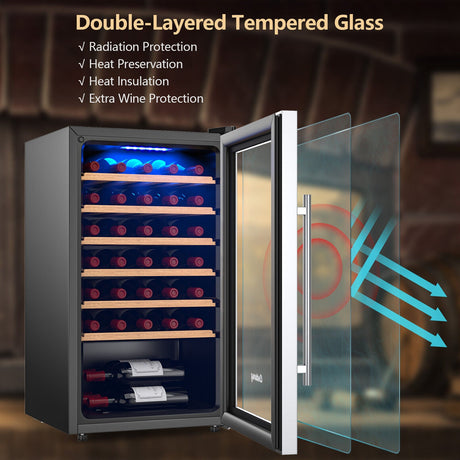Vinoteca de 20 pulgadas para 33 botellas y puerta de vidrio templado-Plateada