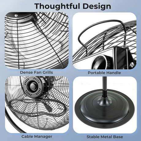 Ventilador de Pedestal de Alta Velocidad de 18 Pulgadas con 3 Velocidades y Altura Ajustable-Negro
