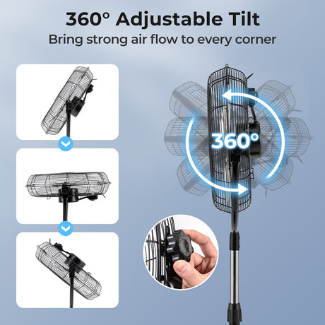 Ventilador de Pedestal de Alta Velocidad de 18 Pulgadas con 3 Velocidades y Altura Ajustable-Negro
