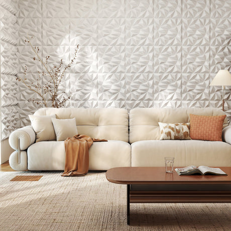 Paquete de 20 paneles de pared 3D con patrones decorativos de diamante - Blancos