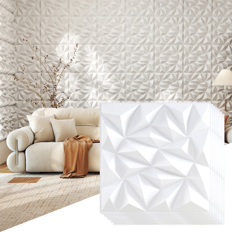 Paquete de 20 paneles de pared 3D con patrones decorativos de diamante - Blancos