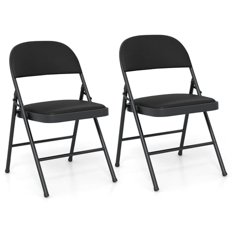 2 sillas plegables con estructura de metal y cuero de PVC para interior y exterior - Negras