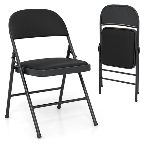 2 sillas plegables con estructura de metal y cuero de PVC para interior y exterior - Negras