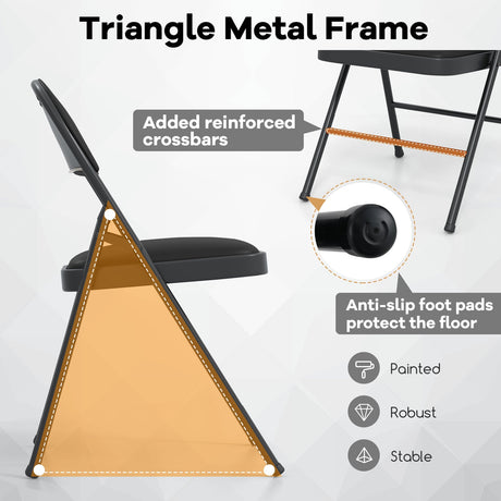2 sillas plegables con estructura de metal y cuero de PVC para interior y exterior - Negras