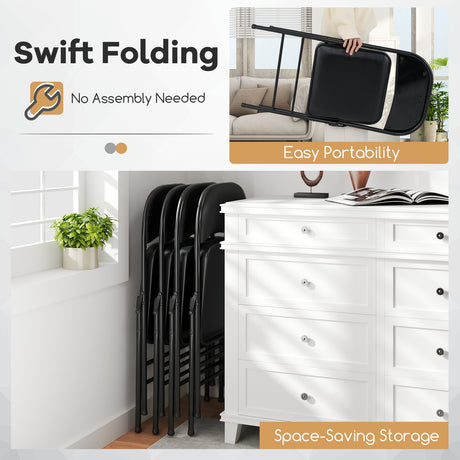 2 sillas plegables con estructura de metal y cuero de PVC para interior y exterior - Negras