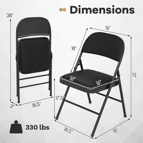 2 sillas plegables con estructura de metal y cuero de PVC para interior y exterior - Negras
