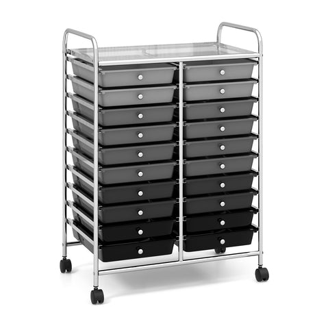 Carrito organizador rodante de 20 cajones para estudio - Negro y gris