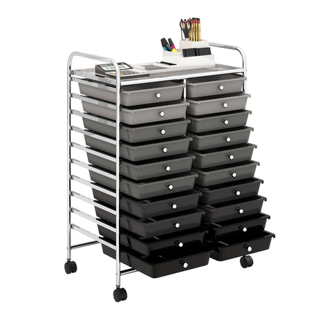 Carrito organizador rodante de 20 cajones para estudio - Negro y gris