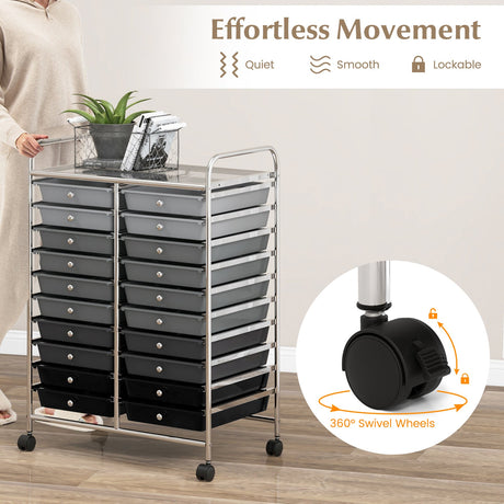 Carrito organizador rodante de 20 cajones para estudio - Negro y gris