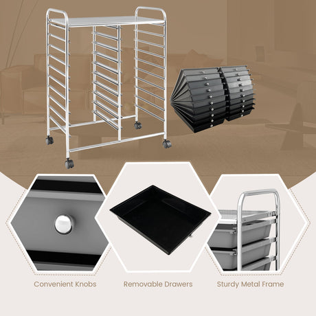 Carrito organizador rodante de 20 cajones para estudio - Negro y gris