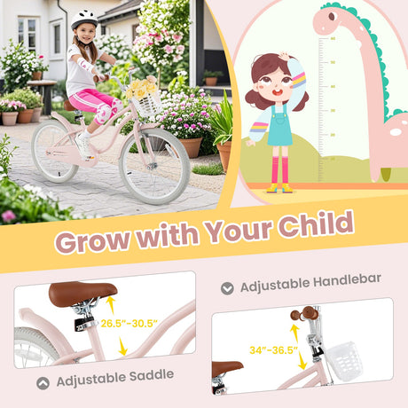 Bicicleta infantil de 20 pulgadas con pata de cabra para niños y niñas