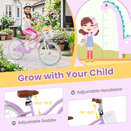 Bicicleta infantil ajustable de 20 pulgadas con sistema de doble freno