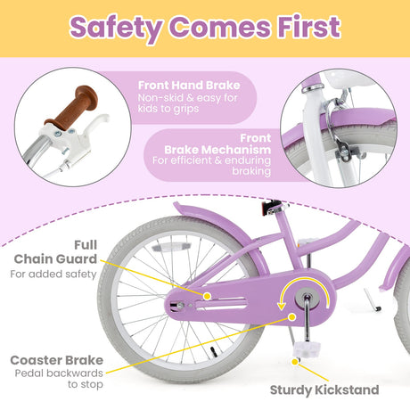 Bicicleta infantil ajustable de 20 pulgadas con sistema de doble freno