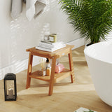 20 Inches Teak Wood Shower Bench with Storage Shelf and Adjustable Foot Pads