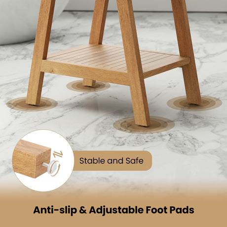 Banco de Ducha de Madera de Teca de 20 Pulgadas con Estante de Almacenamiento y Patas Ajustables