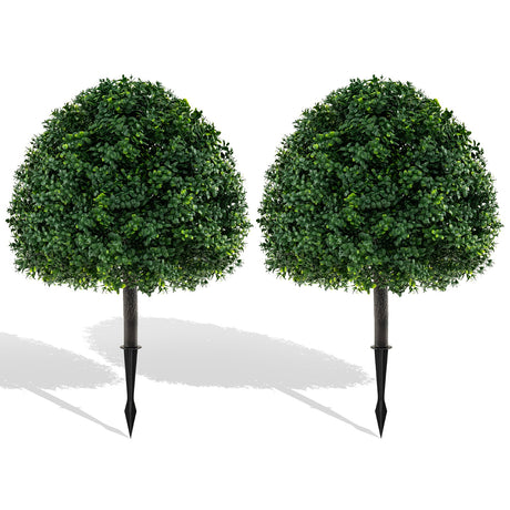 28 pulgadas de altura árbol topiario de boj artificial en forma de bola, juego de 2 con estaca de tierra - verde