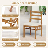 Juego de 4 sillas de comedor de madera para exterior con cojines acolchados - Blanco