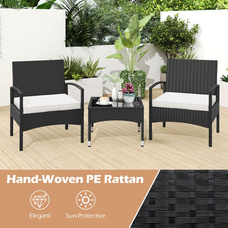 Juego de muebles de patio de 3 piezas Sillas de bistró de ratán con mesa - Beige