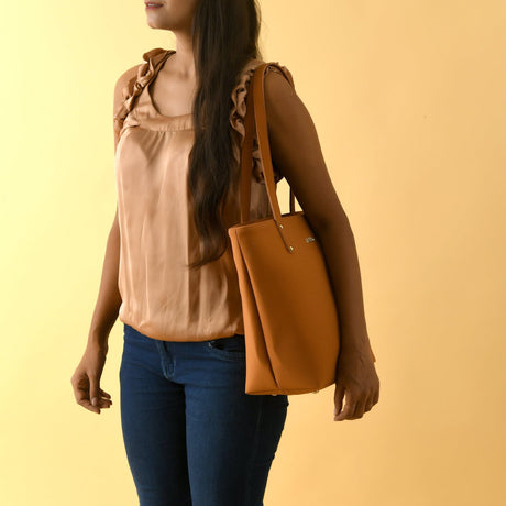 Bolso tote de cuero vegano Era - Marrón tostado