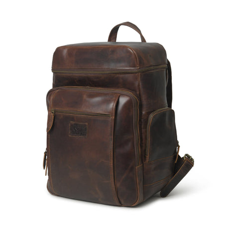 Mochila de Viaje Alpha de Cuero de Búfalo Marrón