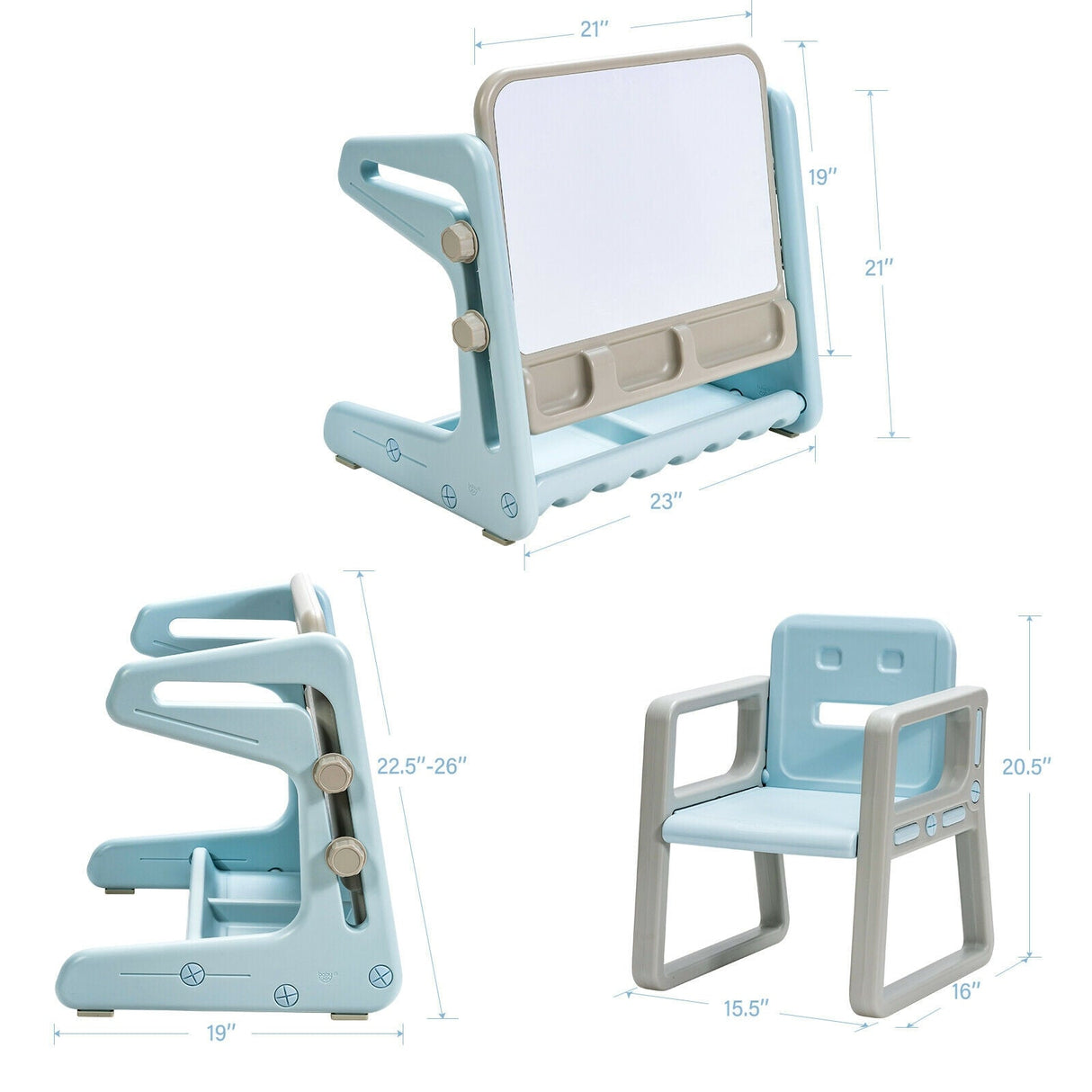 Set de mesa y silla para niños 2 en 1 con caballete y tablero de pintura artística ajustable