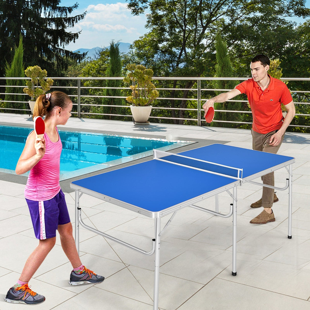 Mesa de ping-pong plegable portátil de 60 pulgadas con accesorios