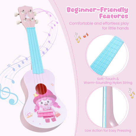 Ukelele mini para niños de 21 pulgadas con 4 cuerdas de nailon y 12 trastes