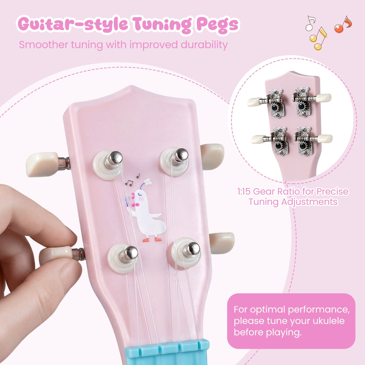 Ukelele mini para niños de 21 pulgadas con 4 cuerdas de nailon y 12 trastes