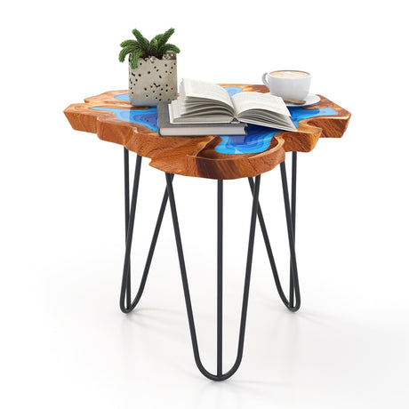 Mesa auxiliar de teca de 21 pulgadas para exterior con resina epoxi y tablero irregular
