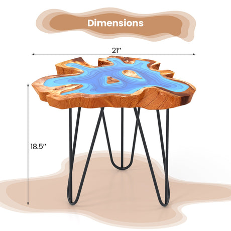 Mesa auxiliar de teca de 21 pulgadas para exterior con resina epoxi y tablero irregular