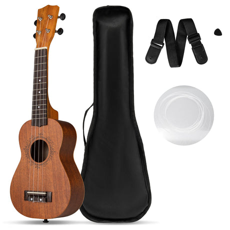 Ukelele Soprano de Caoba de 21 Pulgadas con Correa Ajustable