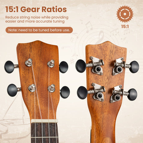 Ukelele Soprano de Caoba de 21 Pulgadas con Correa Ajustable