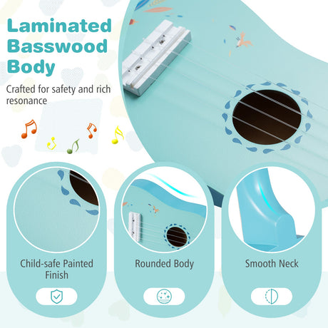 Ukelele de 21 pulgadas para niños con cuerpo de tilo, para mayores de 3 años