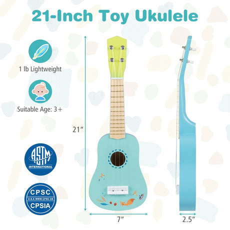 Ukelele de 21 pulgadas para niños con cuerpo de tilo, para mayores de 3 años