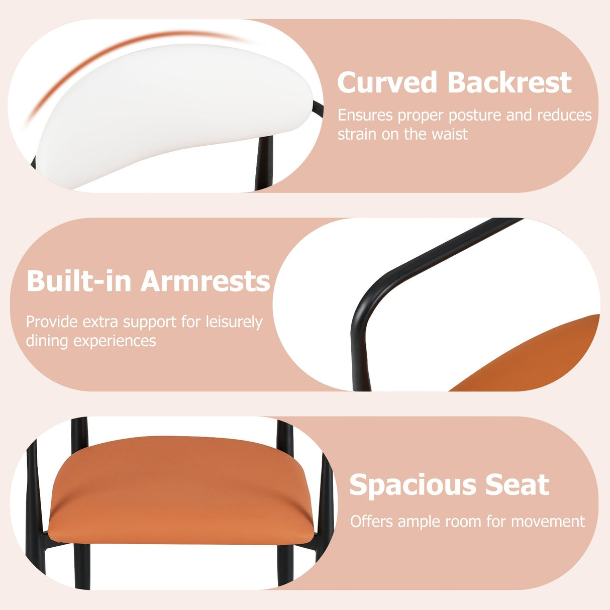 Sillas de comedor modernas (juego de 2) con asiento acolchado y respaldo curvo