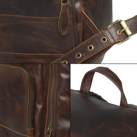 Mochila de Viaje Alpha de Cuero de Búfalo Marrón