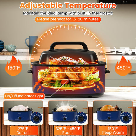 Horno Asador Eléctrico de 22QT con Tapa de Autobasteo y Ventana de Visualización
