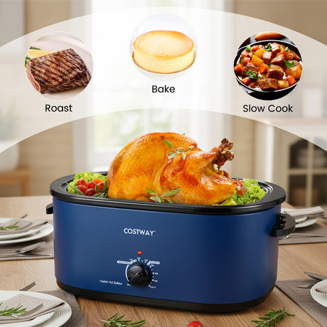 Horno Asador Eléctrico de 22QT con Tapa de Autobasteo y Ventana de Visualización