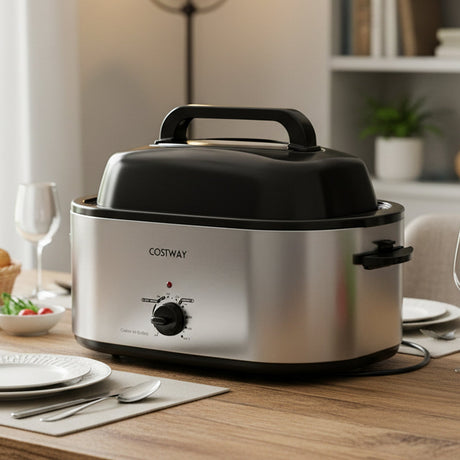 Horno Asador Eléctrico de 22QT con Tapa de Autobasteo y Ventana de Visualización